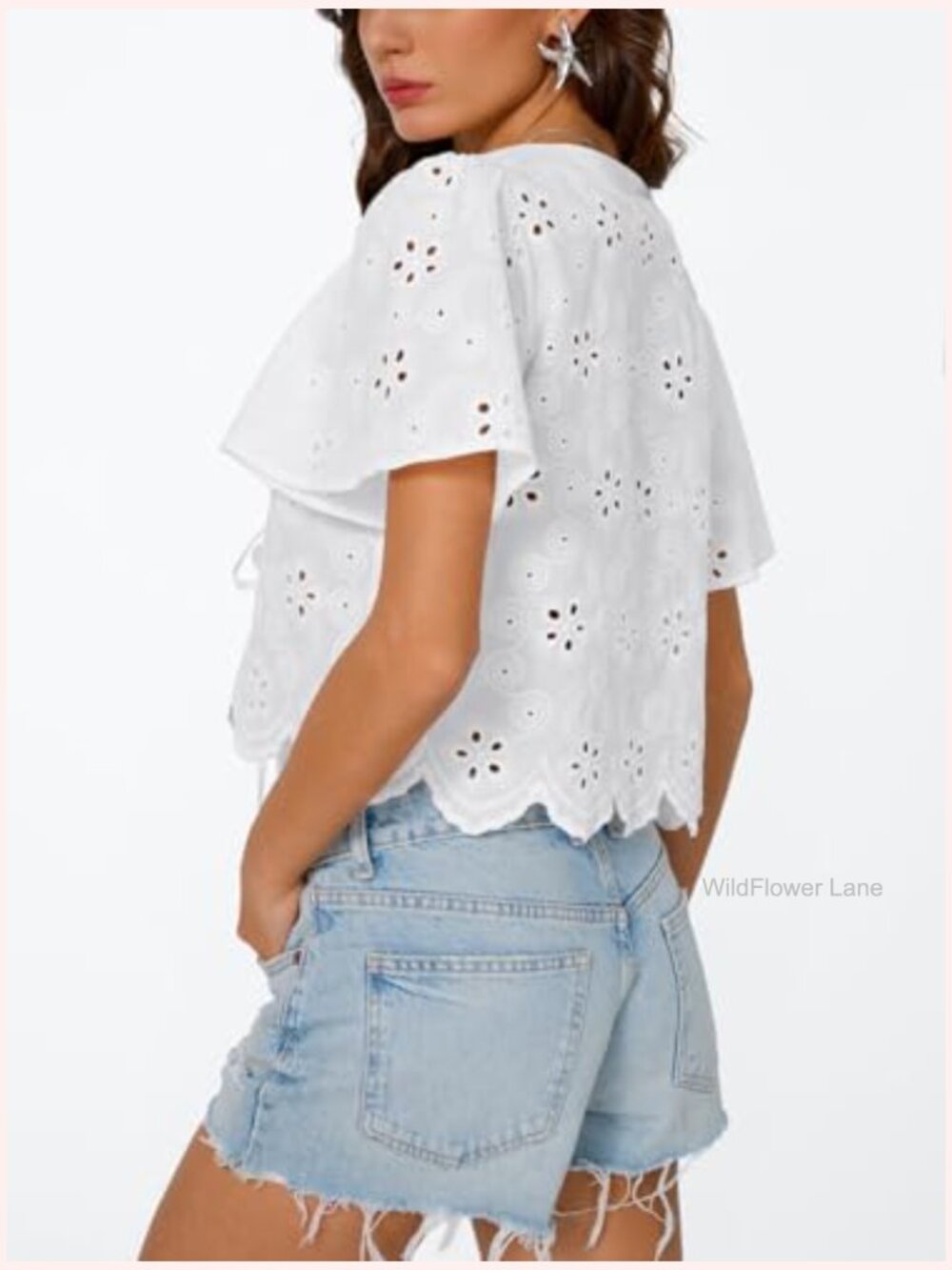 Eyelet Tie-Front Boho Blouse Sleeveless Crop Top Y2k - Picture 4 of 6